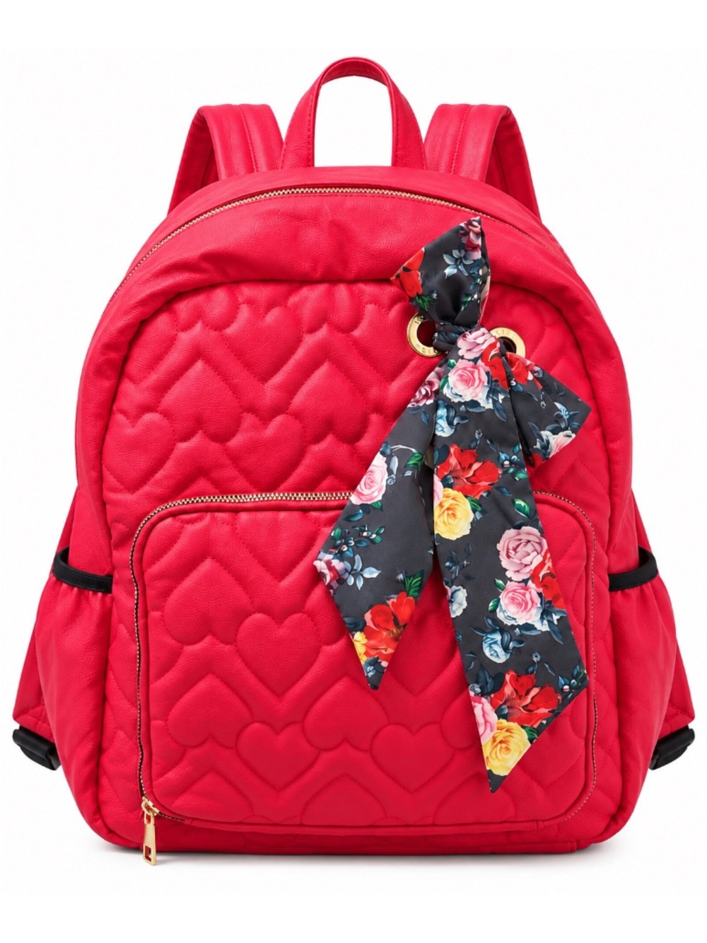 Betsey Johnson Red Heart Quilted Floral Bow Backpack Like New
